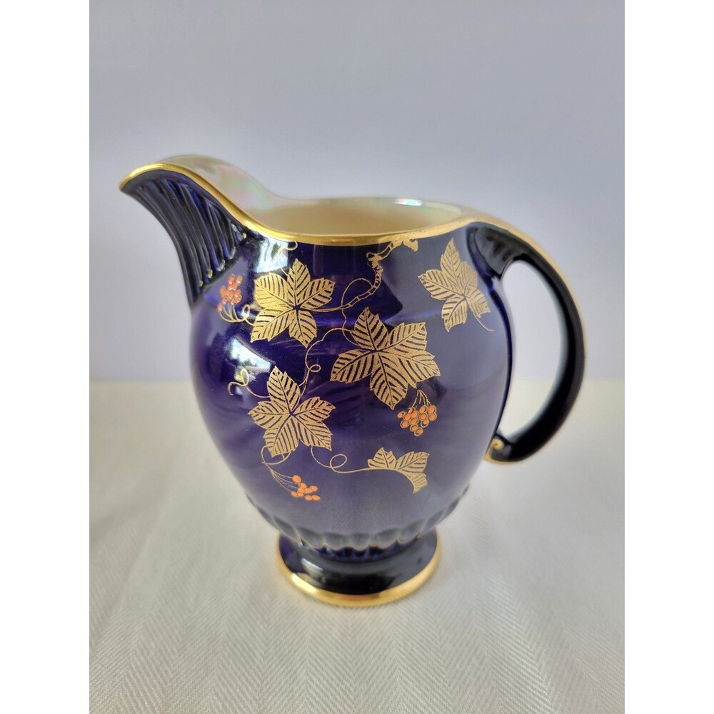 Devon Fieldings Vintage Cobalt Blue Creamer 1930s Intact Gold Gilt